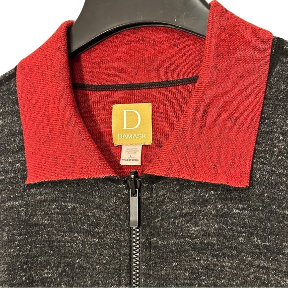 “Damask” Brand Heather Charcoal Grey Red Ultra Soft Women’s Large Zip Cardigan - Picture 3 of 8